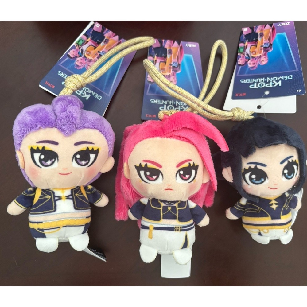 3 Jazwares KPop Demon Hunters Plush Hanger Rumi, Mira, Zoey Complete Set